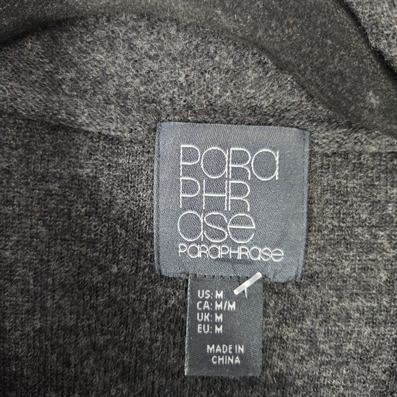 Paraphrase Wool 100% Full Side Zipper Cardigan Swester Womens Medium Dark Gray - Picture 3 of 8